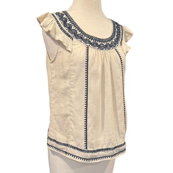 J. Crew Point Sur Linen Embroidered Tank Flutter Sleeves Boho Coastal Cowgirl XS - Picture 3 of 13